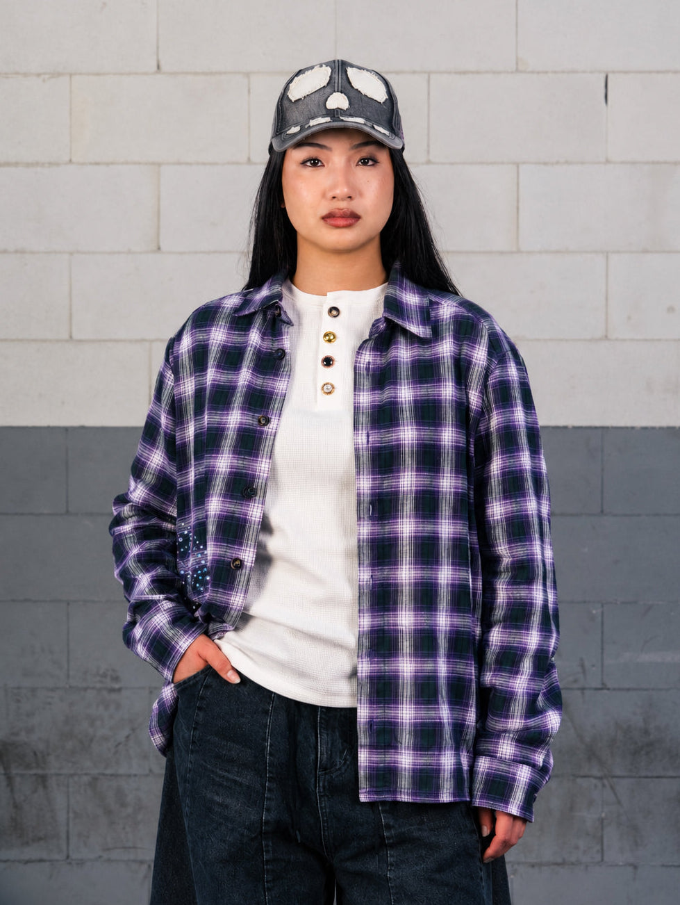 OUTCAST RHINESTONE FLANNEL PURPLE