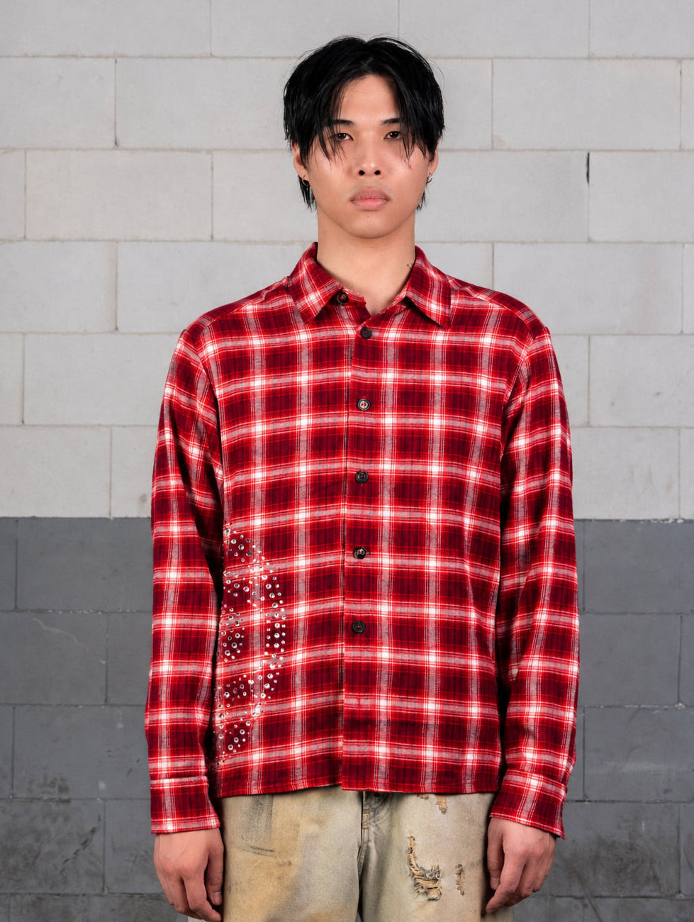 OUTCAST RHINESTONE FLANNEL RED