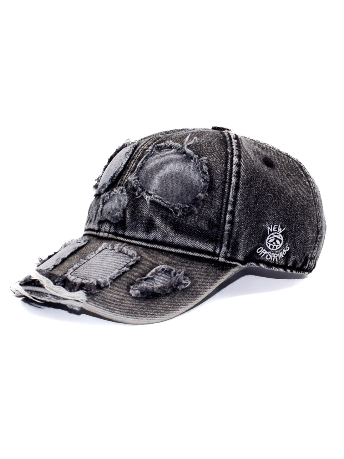 Distressed black baseball cap on a white background