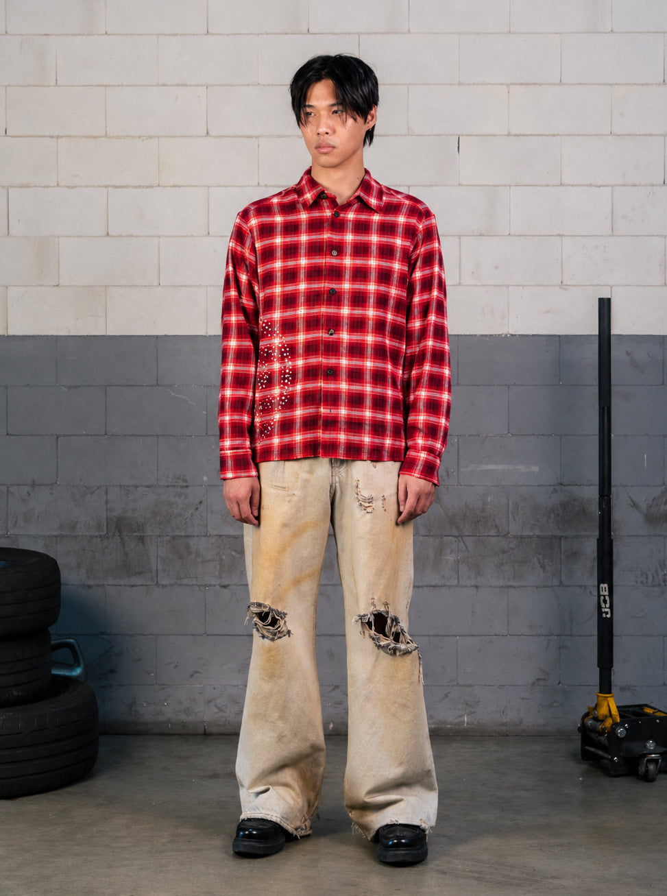 OUTCAST RHINESTONE FLANNEL RED